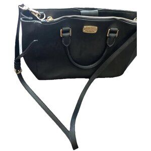 Vintage Michael Kors Black Leather Canvas Women’s Crossbody Bag Gold Tone